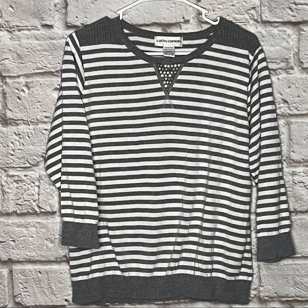 Cathy Daniels Gray White Striped‎ Sweater Womens Size Large